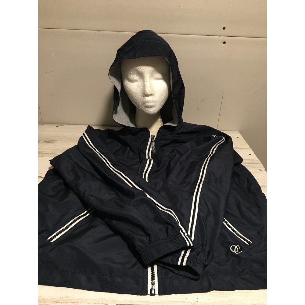 Oleg Cassini Sport navy white zip front hoodie jacket size PM